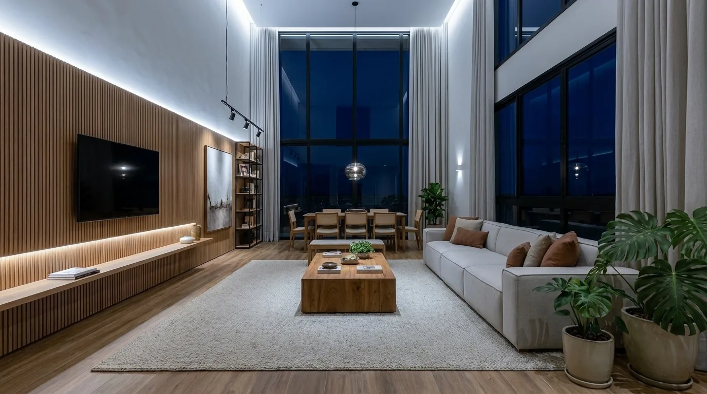 A mesma sala com iluminação 6500K, branco frio