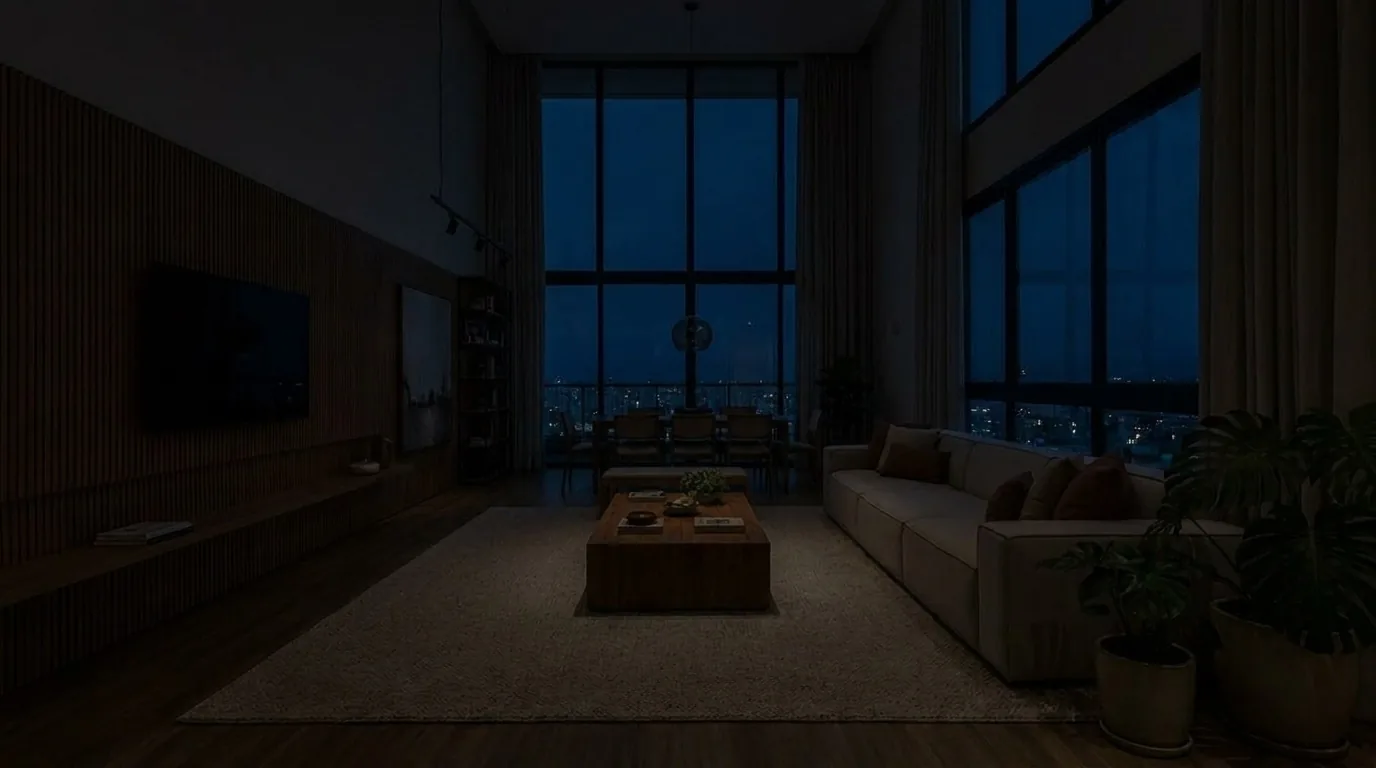 Sala com as luzes apagadas